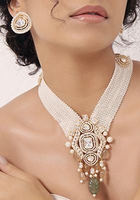 Gold Plated Polki Pearl Necklace Set