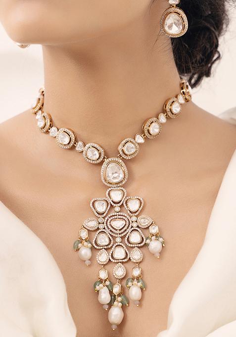 Gold Plated Polki Pearl Choker Necklace Set