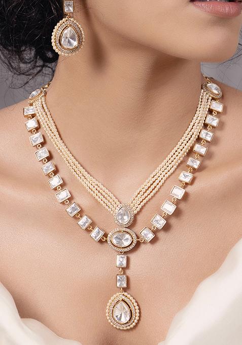 Gold Plated Polki Pearl Choker Necklace Set