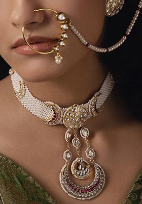 Gold Plated Polki Pearl Choker Necklace Set
