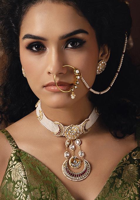 White Color Gold Plated Faux Polki Braid Accessories - PK-HA10