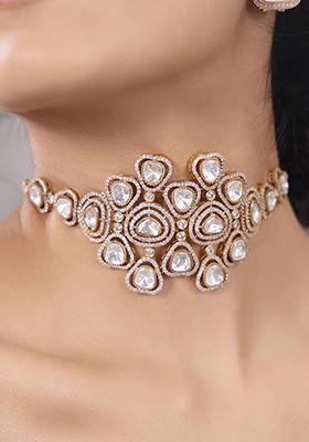 Gold Plated Polki Pearl Choker Necklace Set