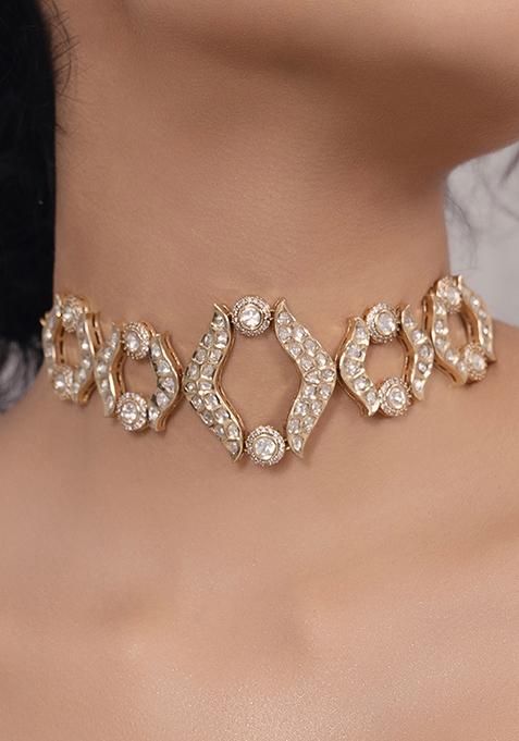 Gold Plated Polki Pearl Choker Necklace Set