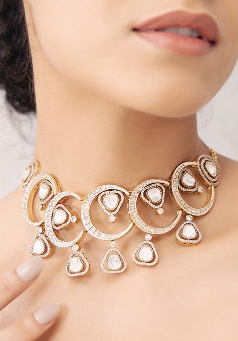 Gold Plated Polki Pearl Necklace Set