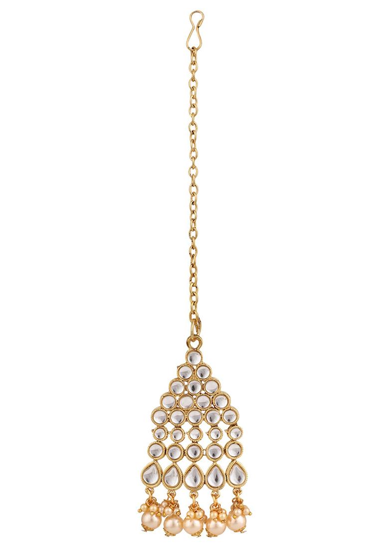 Gold Plated Kundan Necklace Set With Maang Tikka