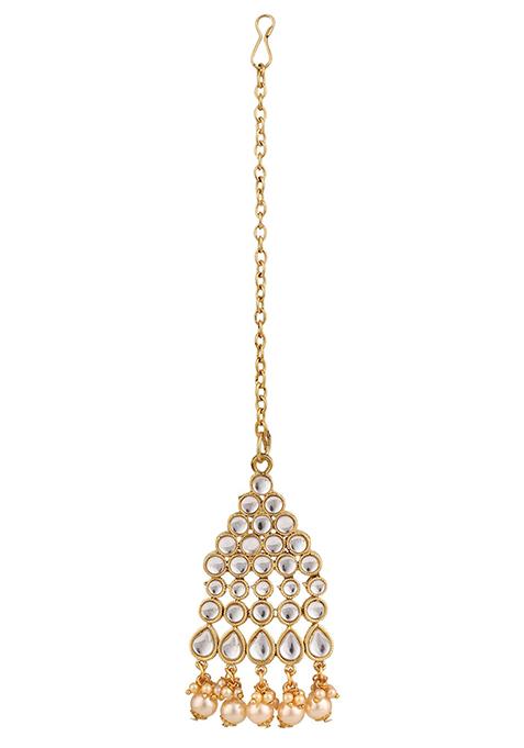 Gold Plated Kundan Necklace Set With Maang Tikka