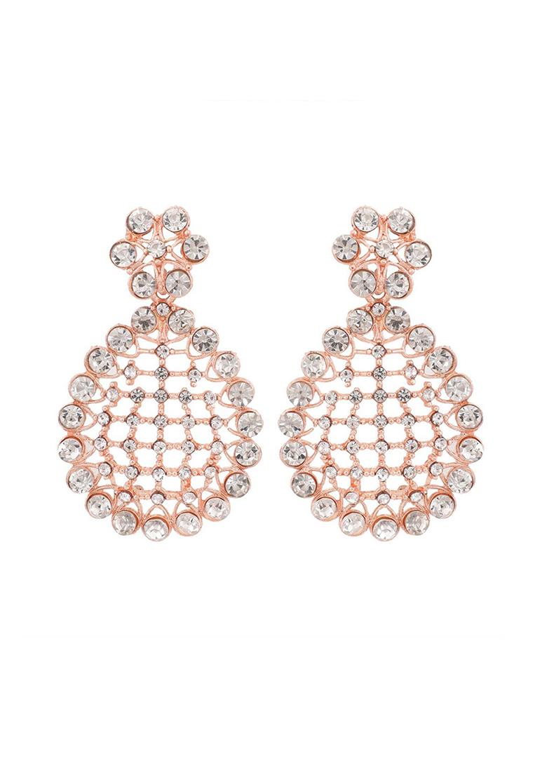 Rose Gold Plated American Diamond Necklace Set With Maang Tikka - Indya