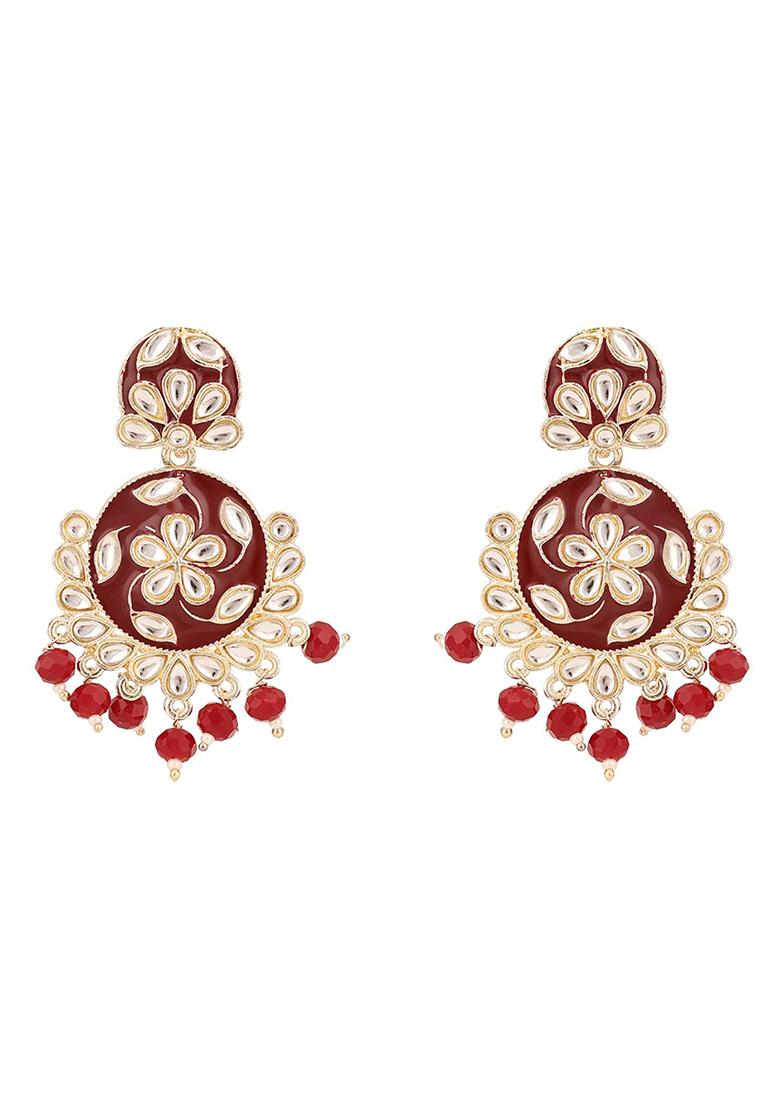 Maroon Kundan Necklace Set - Indya