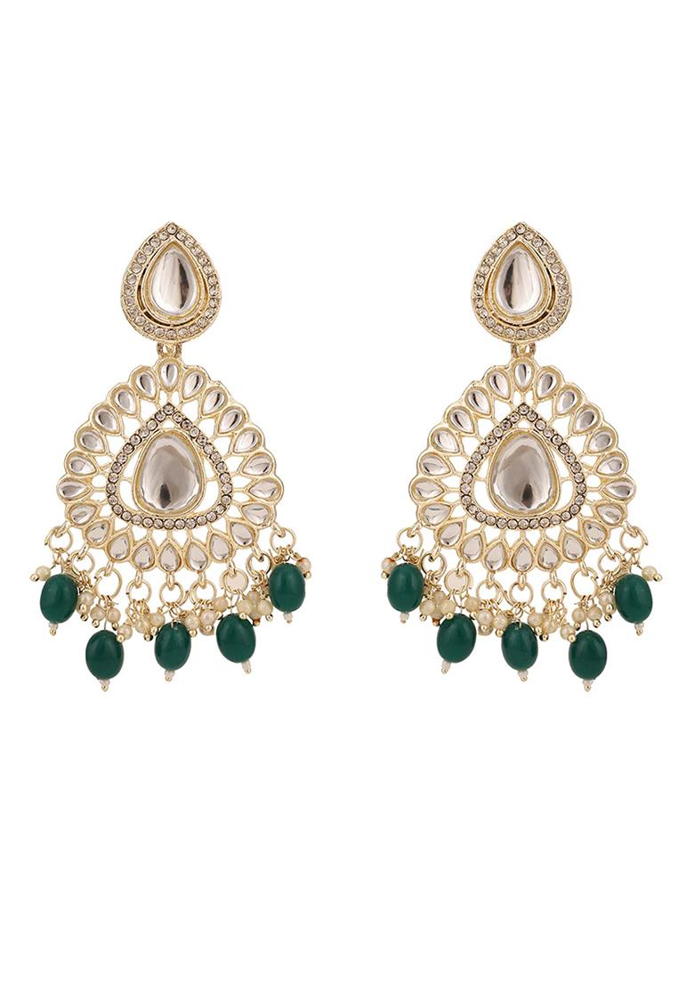 Green Kundan Necklace Set - Indya