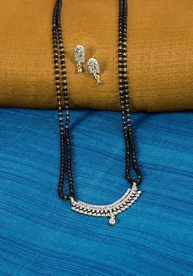 Gold Plated Cubic Zircon American Diamond Mangalsutra With Earrings
