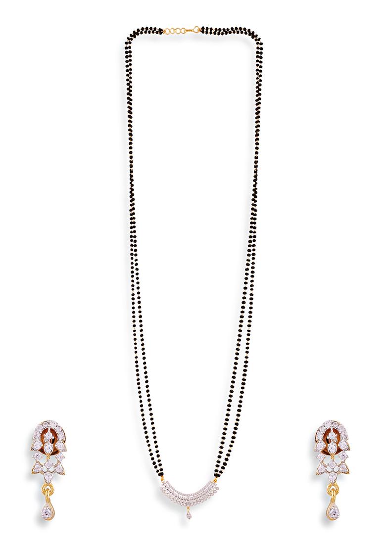 Gold Plated Cubic Zircon American Diamond Mangalsutra With Earrings - Indya