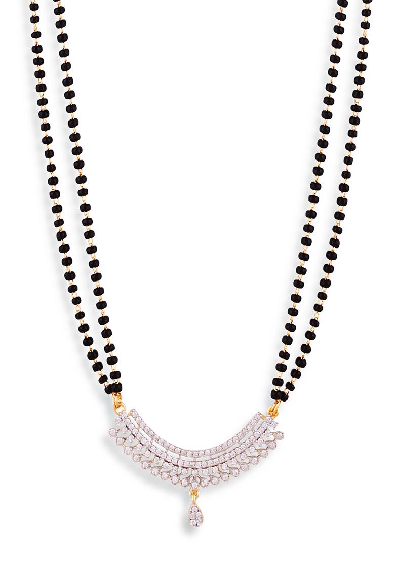 Gold Plated Cubic Zircon American Diamond Mangalsutra With Earrings - Indya