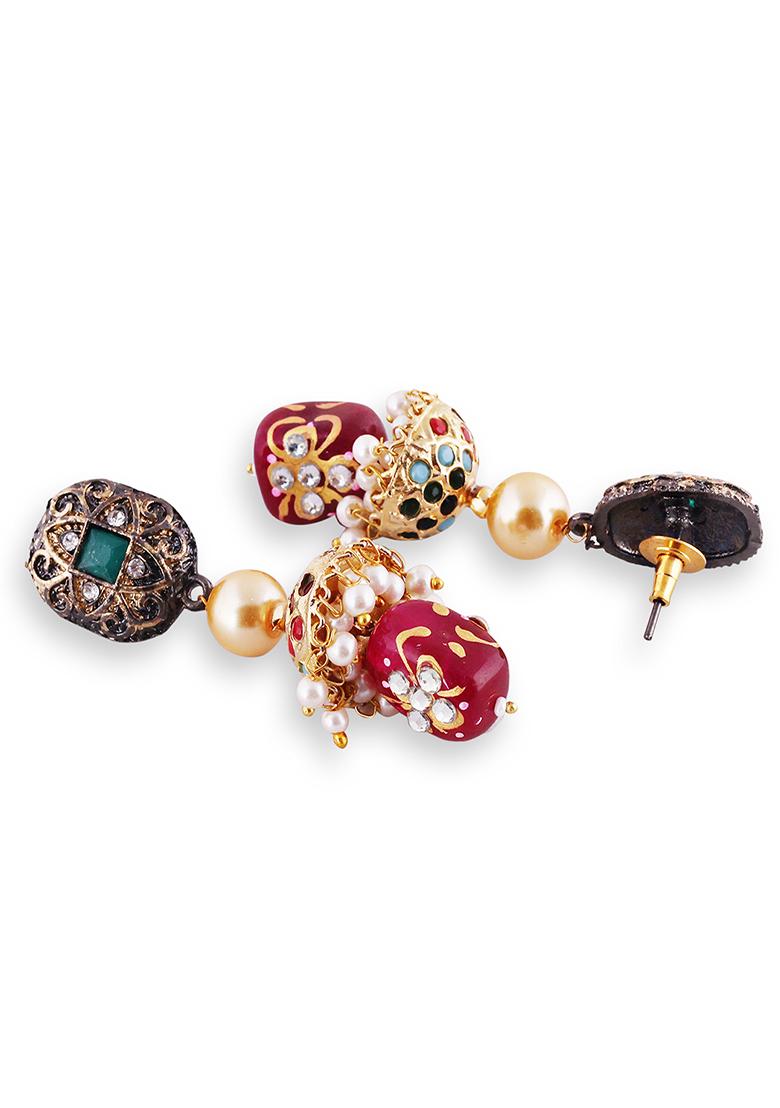 Gold Plated Cubic Zircon American Diamond Mangalsutra Earrings Set - Indya