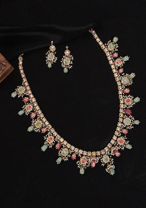 Gold Plated Cubic Zircon American Diamond Mangalsutra Earrings Set