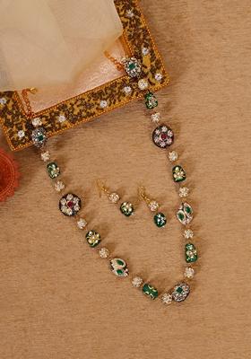 Silver Plated Cubic Zircon American Diamond Chain Earrings Set