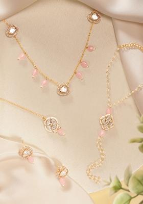 Gold Plated Cubic Zircon American Diamond Necklace Set