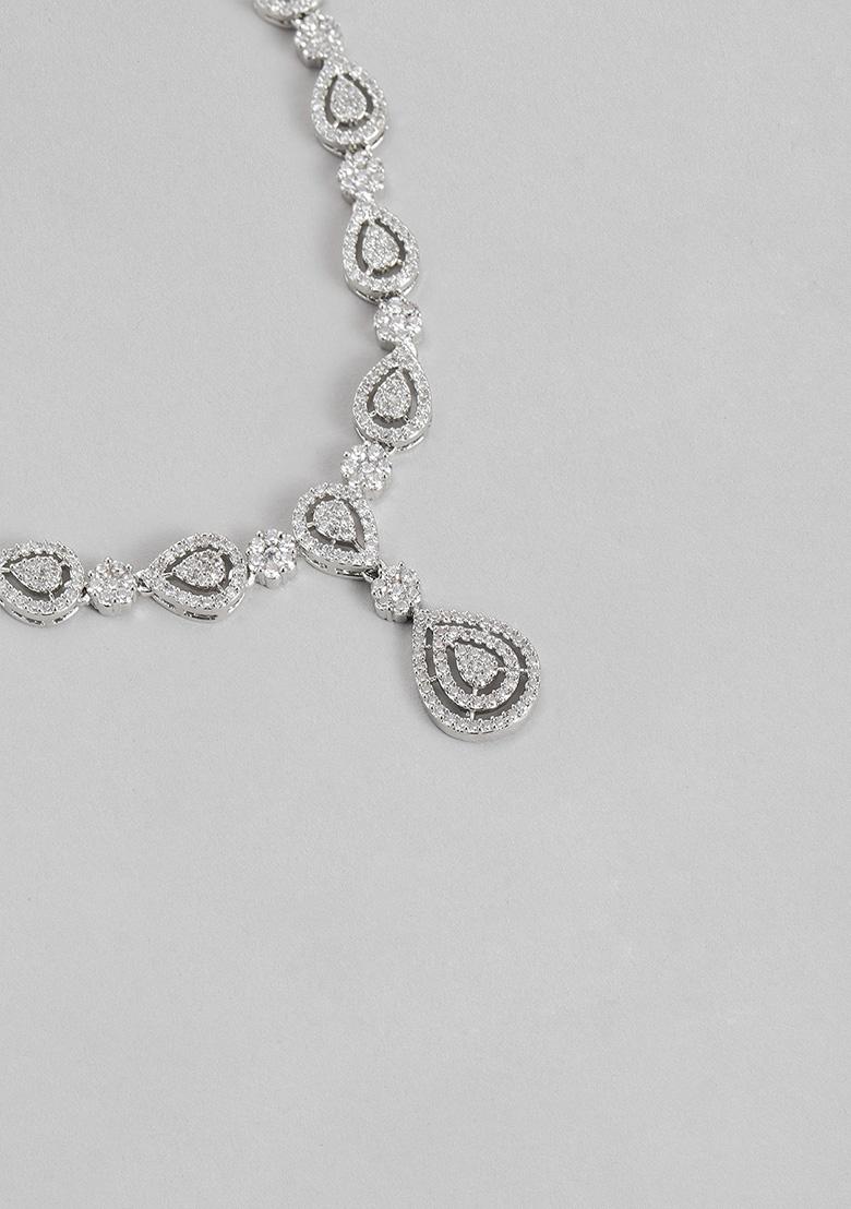 Gold Plated Cubic Zircon American Diamond Necklace Set - Indya