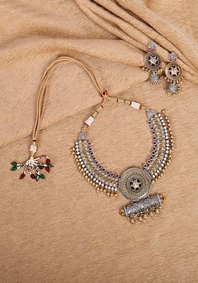 Gold Plated Cubic Zircon American Diamond Necklace Set