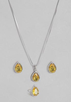 Gold Plated Cubic Zircon American Diamond Necklace Set With Bracelet