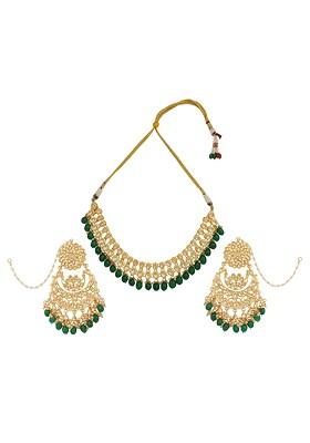 Green Kundan Meenakari Work Necklace Set