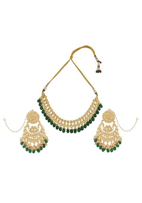 Green Kundan Meenakari Work Necklace Set