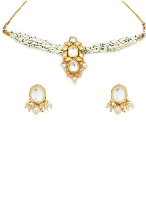 White Kundan Meenakari Work Necklace Set