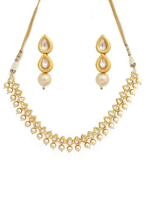 Golden Kundan Meenakari Work Necklace Set