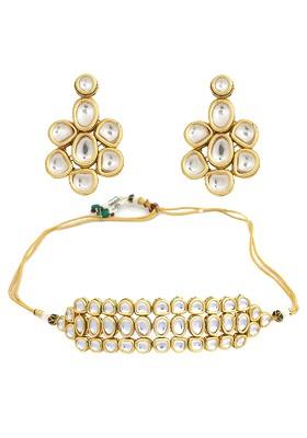 Golden Kundan Meenakari Work Necklace Set