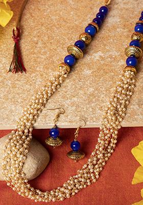 Blue Gold Plated Bead Necklace Set