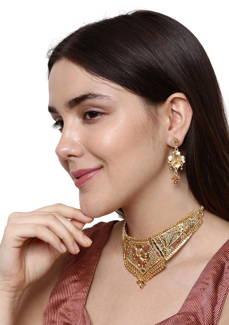 Gold Plated Bead Necklace Set - Indya