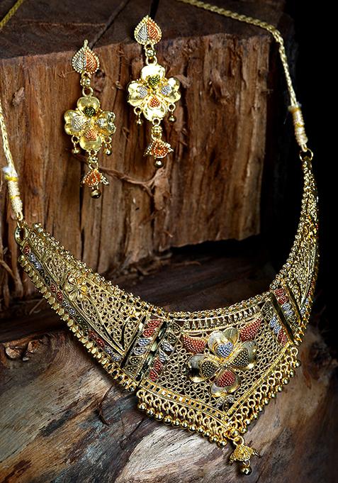 Gold Plated Bead Necklace Set