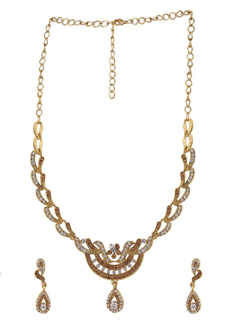 Gold Plated Artificial Stone Necklace Set - Indya