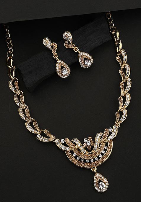 Gold Plated Artificial Stone Necklace Set