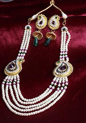 Multicolour Color Gold Plated Artificial Stone And Bead Necklace Set