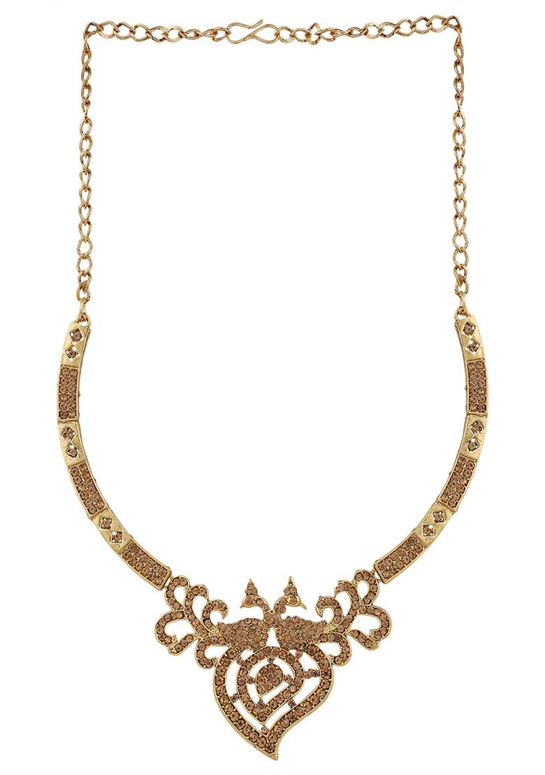 Gold Plated Artificial Stone Necklace Set With Maang Tikka