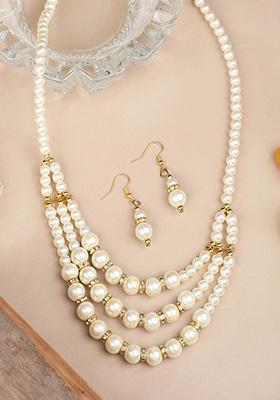 Off White Gold Plated Pearl Necklace Set