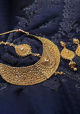 Gold Plated Cubic Zirconia Necklace Set With Maang Tikka