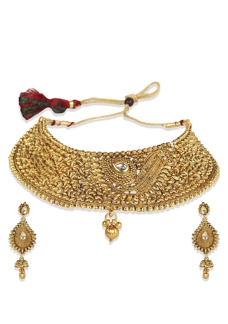 Gold Plated Cubic Zirconia Necklace Set With Maang Tikka - Indya