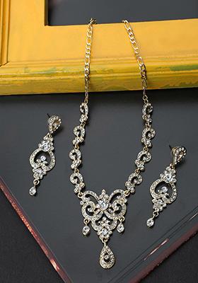 White Gold Plated American Diamond Necklace Set