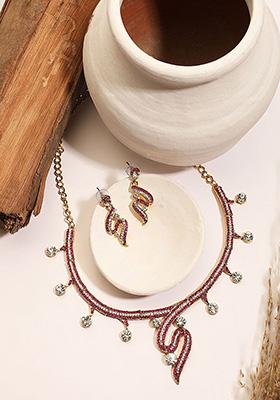 Pink Gold Plated Cubic Zirconia Necklace Set