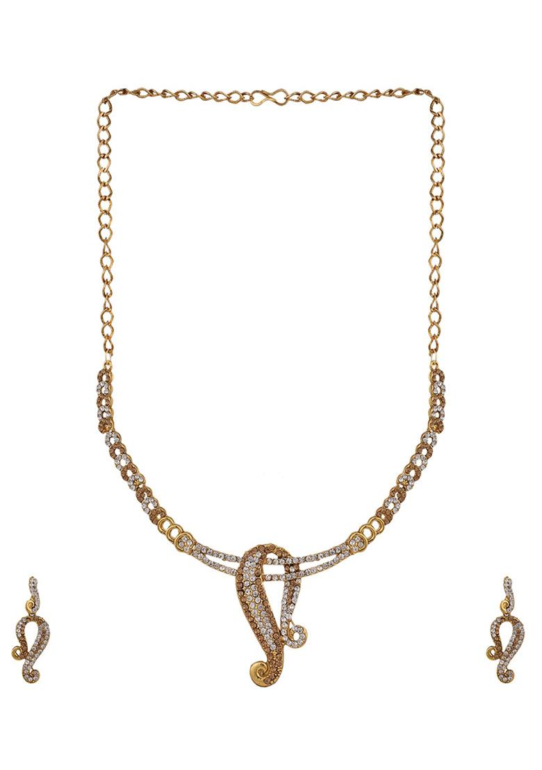 Gold Plated Cubic Zirconia Necklace Set - Indya