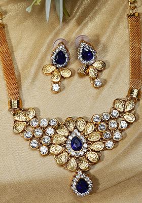 Blue Gold Plated Cubic Zirconia Necklace Set