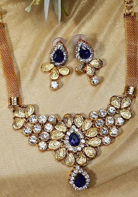 Blue Gold Plated Cubic Zirconia Necklace Set