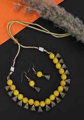 Yellow Gold Plated Bead Necklace Set