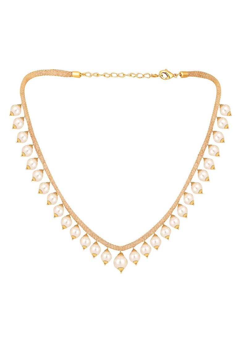 Off White Gold Plated Pearl Necklace Set - Indya
