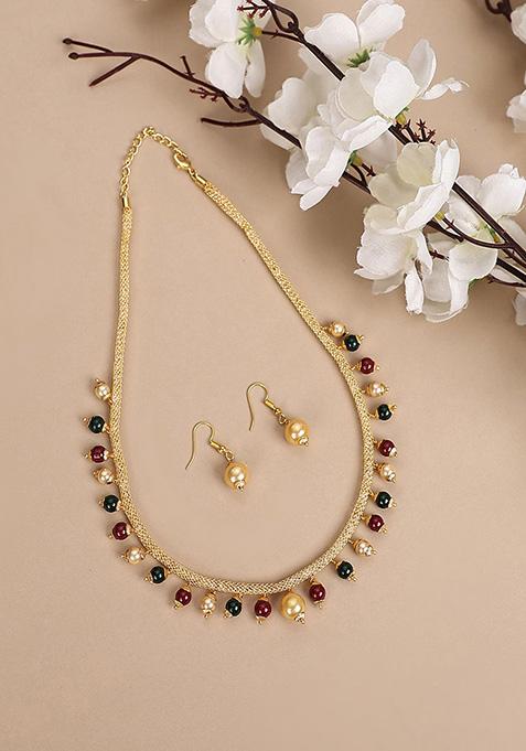 Multicolour Gold Plated Pearl Necklace Set