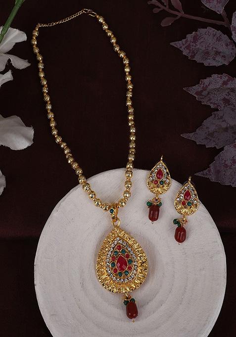 Multicolour Color Gold Plated Cubic Zirconia Necklace Set