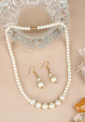 Off White Gold Plated Pearl Necklace Set