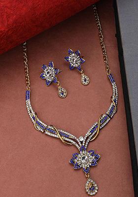Blue Gold Plated Cubic Zirconia Necklace Set