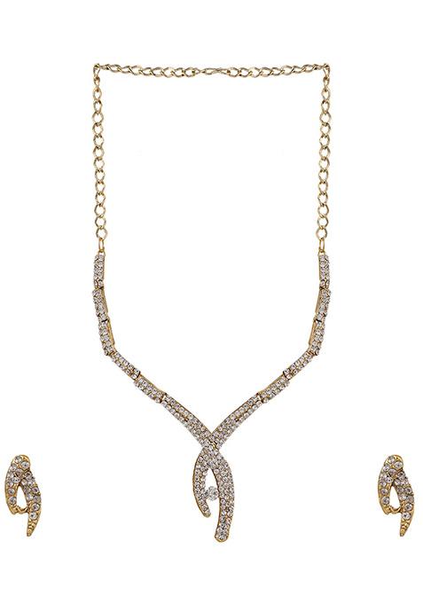 White Gold Plated Cubic Zirconia Necklace Set